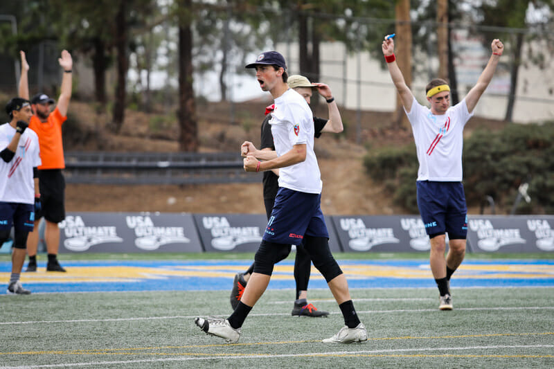 Chicago Machine's Nate Goff in the 2019 Club Championship final. Photo: Kristina Geddert -- UltiPhotos.com