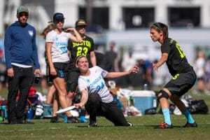 Matt Melius (far left) watches from the sideline during the 2019 Club Championships. Photo: Paul Rutherford -- UltiPhotos.com