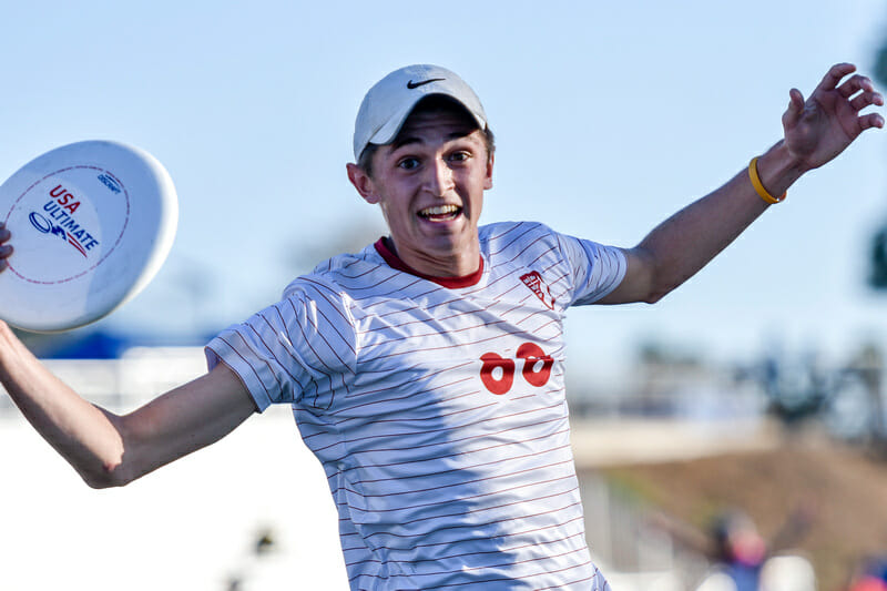 Paul Owens after catching a goal for Philadelphia AMP at the 2019 Club Championships. Photo: Jeff Bell -- UltiPhotos.com