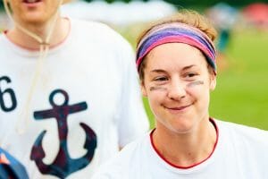 Halifax's Molly Wedge playing with Anchor at WUCC 2018. Photo: Dave Sanders -- UltiPhotos.com