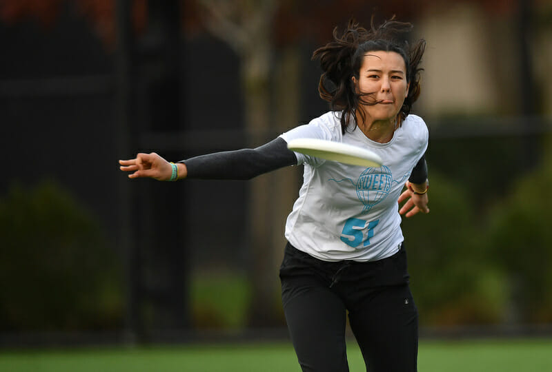 Whitman's Mira Anderber at the Pacific Confrontational Invite. Photo: Scobel Wiggins -- UltiPhotos.com