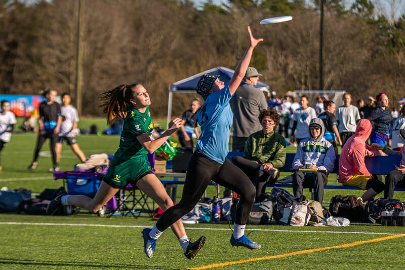 Action from the Girls division at Queen City Tune Up High School. Photo: Katie Cooper -- UltiPhotos.com