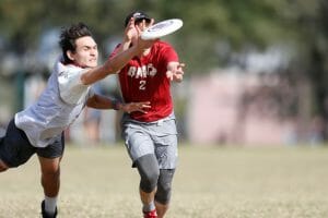 Pitt's Michael Ing gets a block at Florida Warm Up 2020. Photo: William 'Brody' Brotman -- UltiPhotos.com