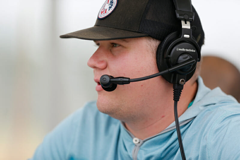 Daniel Prentice commentating for Ultiworld. Photo: William 'Brody' Brotman -- UltiPhotos.com