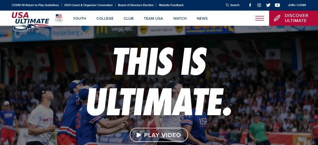 An image of USA Ultimate's new website at launch.