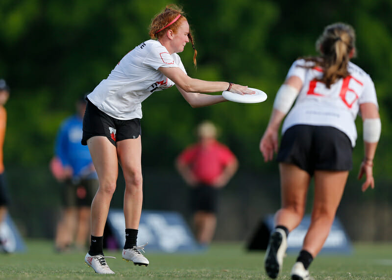 After player several seasons together at both the college and club level, Cara Seiber and Emily Barrett have formed a strong on-field connection. Photo: William 'Brody' Brotman -- UltiPhotos.com