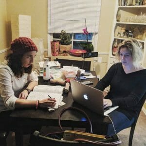 Megan Praz and Meghan Kemp-Gee working on One More Year
