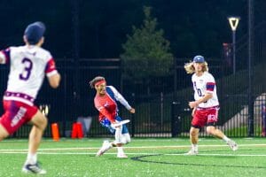AJ Merriman was one of several standouts for the DC Breeze in a blowout week 3 victory over Boston. Photo: Derek Frazer / AUDL.