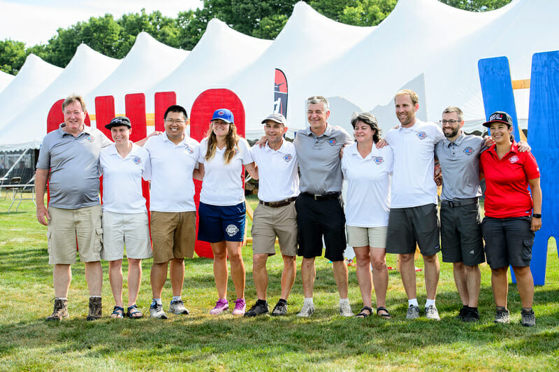 CUPA event directors and leaders at the 2018 World Ultimate Club Championships. Photo credit: Kevin Leclaire -- UltiPhotos.com