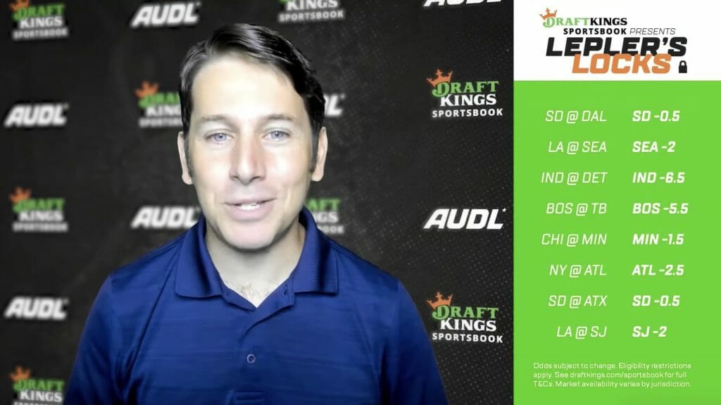 Evan Lepler dispenses tips on the "Lepler's Locks" segment of DraftKings's free AUDL stream this week. (Photo: DraftKings on YouTube)