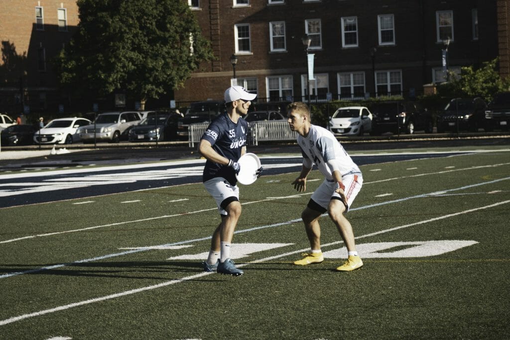 Chicago Union's Pawel Janas surveys the field against the Minneapolis Wind Chill in the American Ultimate Disc League.