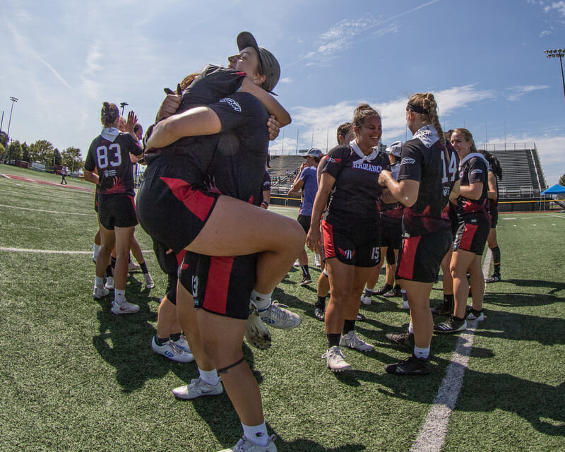 Raleigh Radiance celebrates after winning the PUL East Championships. Photo: Sandy Canetti -- UltiPhotos.com