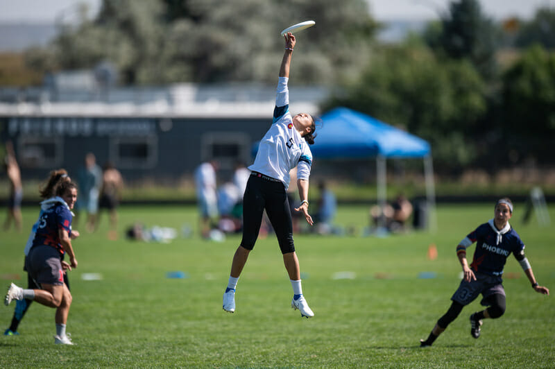 Denver Molly Brown vs. Raleigh Phoenix on day two of the 2021 Pro Championships. Photo: Sam Hotaling -- UltiPhotos.com