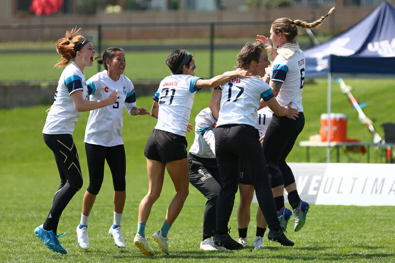 Molly Brown celebrates their 2021 Pro Championships win. Photo: Ken Forman -- UltiPhotos.com