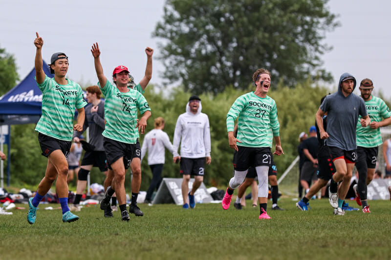 Seattle Sockeye celebrating during the final of the 2021 US Open. Photo: Paul Rutherford -- UltiPhotos.com