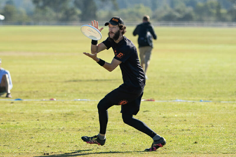 Eric Taylor of Raleigh Ring of Fire during pool play at the 2021 Club Championships. Photo: Greg Pettus -- UltiPhotos.com