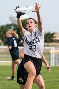 Liz Barnes playing for an early Nashville Nightshade team in an exhibition game against the Dallas All-Stars in 2018. Photo: Daniel Thai -- UltiPhotos.com