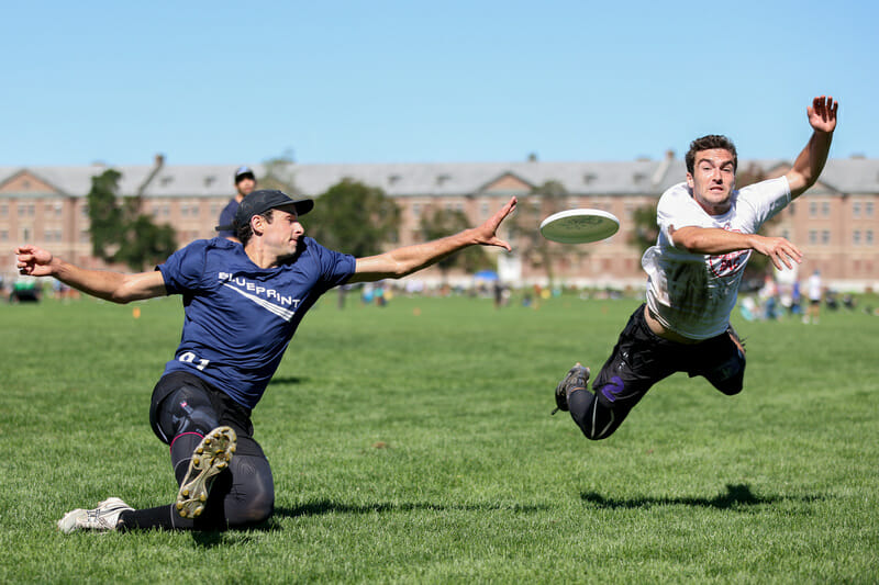 Brooklyn Blueprint keeps possession of the disc at 2021 Northeast Club Men's Regionals. Photo: Alec Zabrecky — UltiPhotos.com