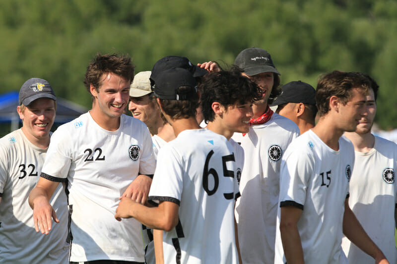 Boulder Lotus — essentially the Colorado men's program competing in the club division — at Pro Champs earlier this year. Not too long after qualifying for Club Championships, much of the same roster won the men's D-I Rocky Mountain Conference Championship. Photo: Jeff Albenberg -- UltiPhotos.com