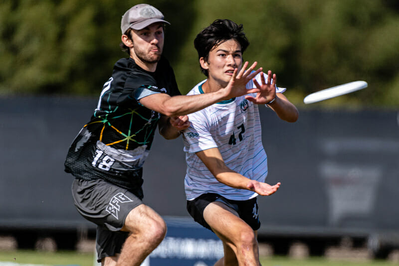 Seattle BFG vs Philadelphia AMP in the 2021 Club Championships quarterfinal. Photo: Jeff Bell -- UltiPhotos.com