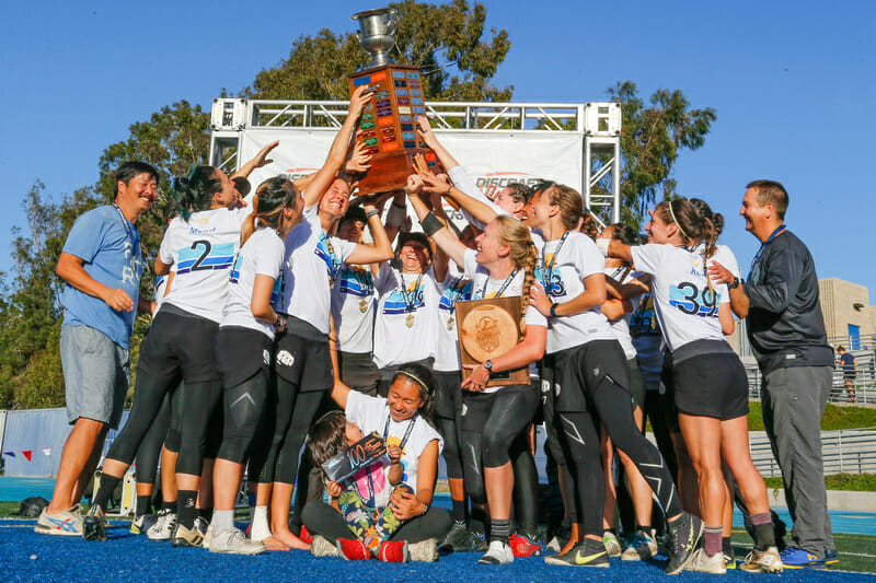 San Francisco Fury hoists the trophy after winning the 2021 Club Championships. 