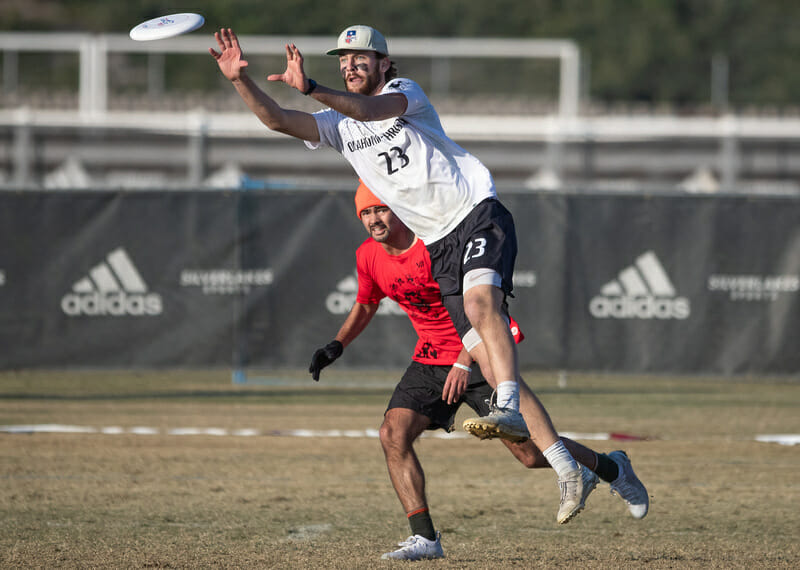 Kyle Henke, one of Oklahoma Christian's high-profile recruits, at the 2021 D-III College Championships in Norco, CA. Photo: Rodney Chen -- UltiPhotos.com