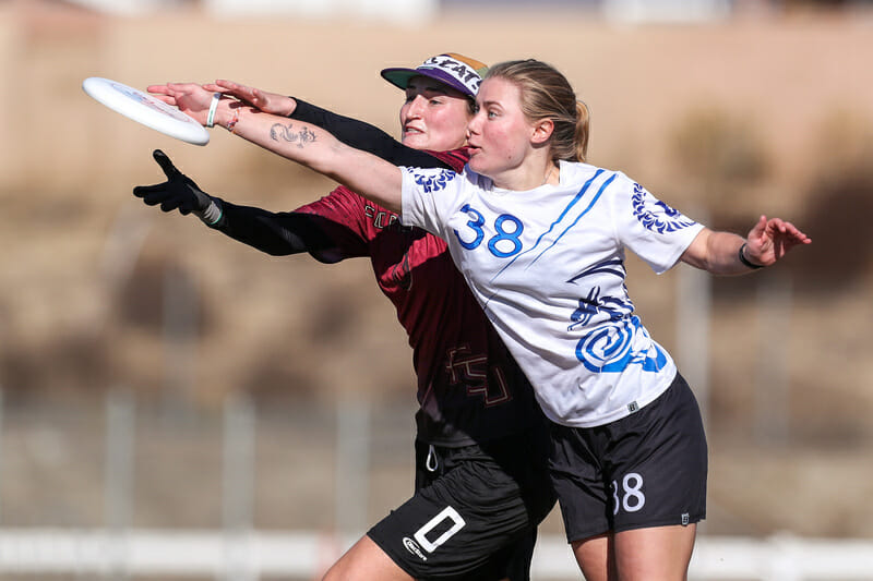 Abbi Shilts' UC San Diego are one of three Southwest teams to make the D-I Women's quarterfinals at the 2021 College Championships. Photo: Paul Rutherford -- UltiPhotos.com