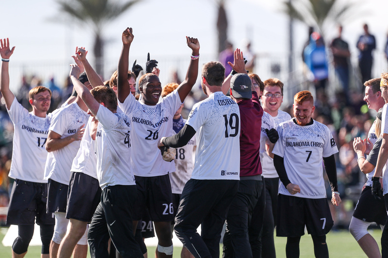 Oklahoma Christian Eagles in the men's final of 2021 D-III College Championships in Norco, CA. Photo: Paul Rutherford -- UltiPhotos.com