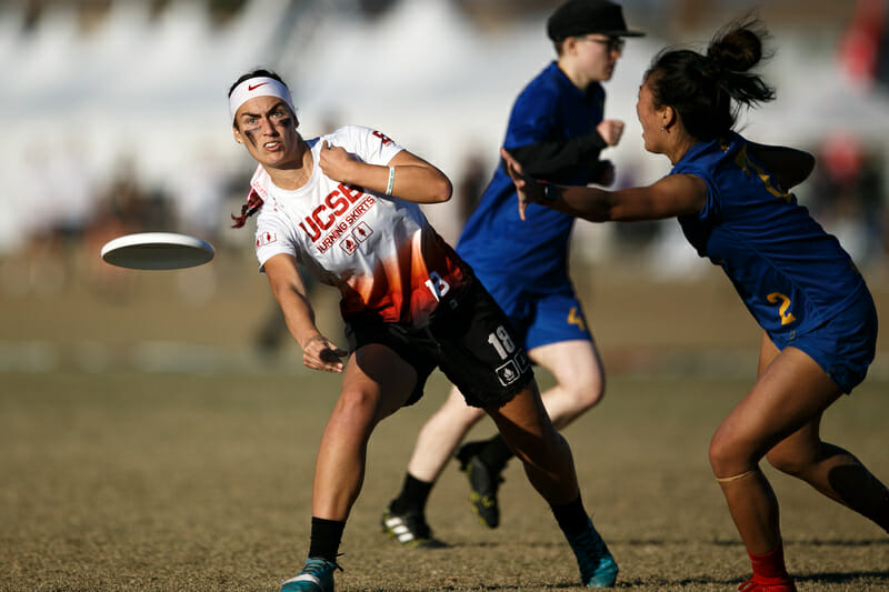 Kaitlyn Weaver and UCSB were part of a dominant set of pool top seeds on Day 1 at the 2021 College Championships. Photo: William ' Brody' Brotman -- UltiPhotos.com