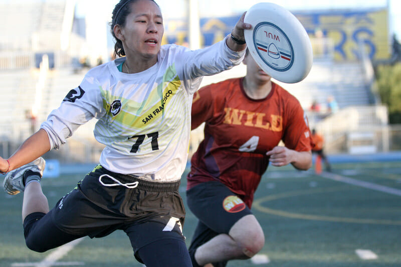 San Francisco Falcons vs. Utah Wild at the Western Ultimate League's Winter Cup in 2021. Photo: William "Brody" Brotman -- UltiPhotos.com