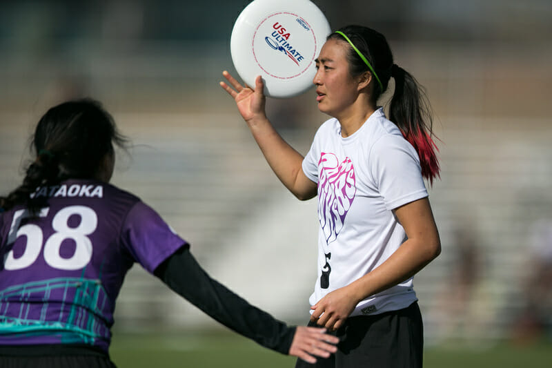 Middlebury's Kamryn You Mak at the 2021 D-III College Championships. Photo: William "Brody" Brotman -- UltiPhotos.com
