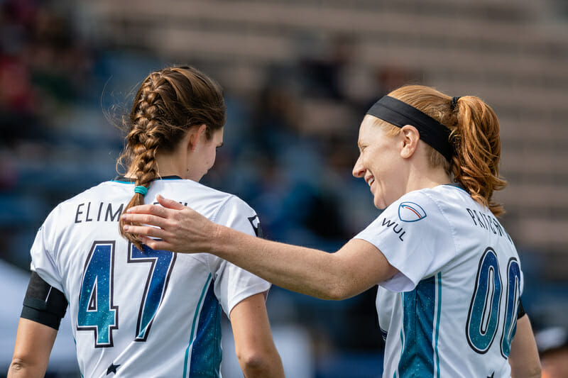 Astra's Dena Elimelech and Stephanie Pritchard during their match against Seattle Tempest in 2022. 