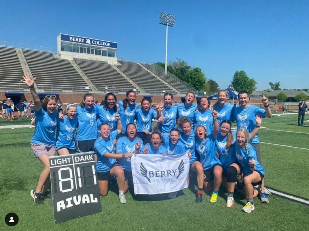 Berry College Valkyries after qualifying for the 2022 D-III College Championships. Photo: Berry Ultimate Instagram