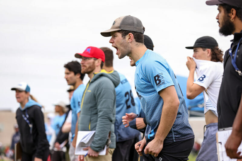 A spirited Wisconsin side nearly, but not quite, produced the first major upset to animate the 2022 D-I College Championships. Photo: Paul Rutherford -- UltiPhotos.com