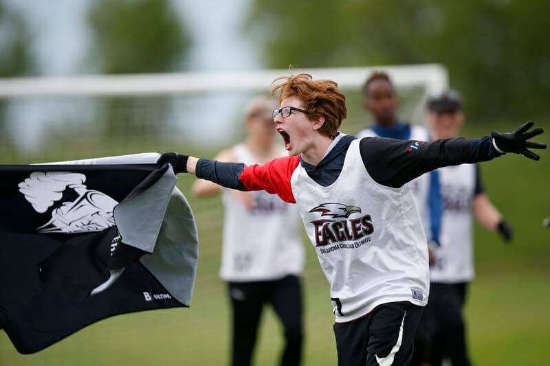 Oklahoma Christian celebrating at the 2022 D-III College Championships. Photo: William 'Brody' Brotman -- UltiPhotos.com 