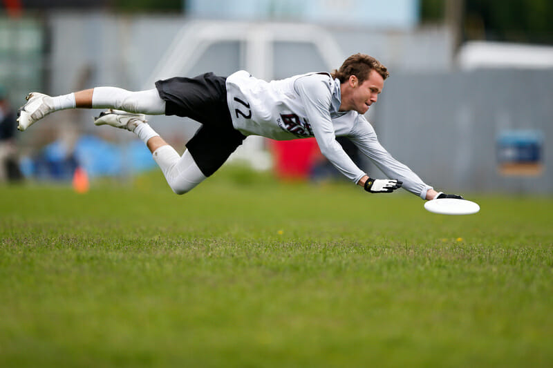 Oklahoma Christian's Trevor Cook lays out for the disc at the 2022 D-III College Championships. Photo: William 'Brody' Brotman -- UltiPhotos.com 