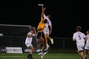 Pittsburgh's Henry Ing goes up a sky in their semifinal against Brown at the 2022 D-I College Championships.
