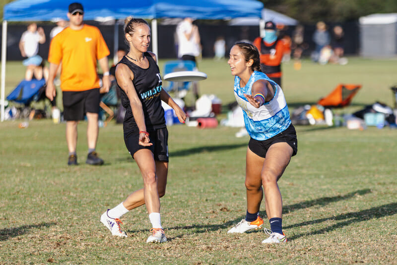 San Diego Wildfire's Dena Slattery at the 2021 USA Ultimate frisbee Club Championships.