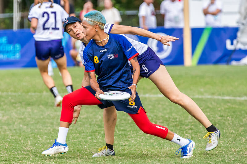 Manuela Cardenas and Colombia got the better of France on Day 2 of the World Games. Photo: Katie Cooper -- UltiPhotos.com