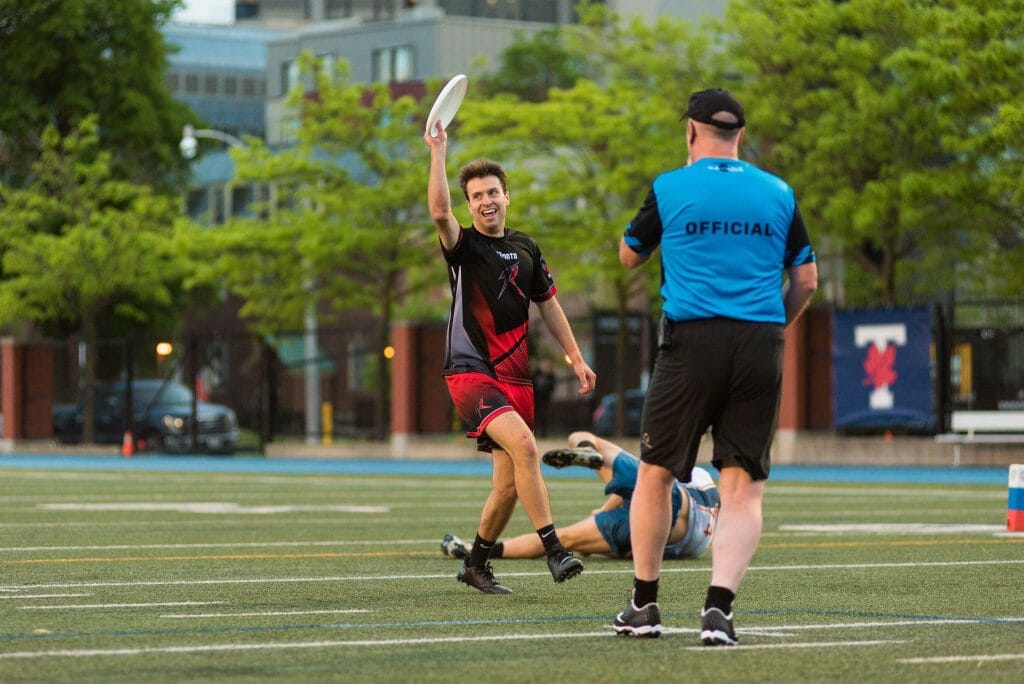 Toronto Rush's Ryan Poloz celebrates during a 2022 regular season win the AUDL.