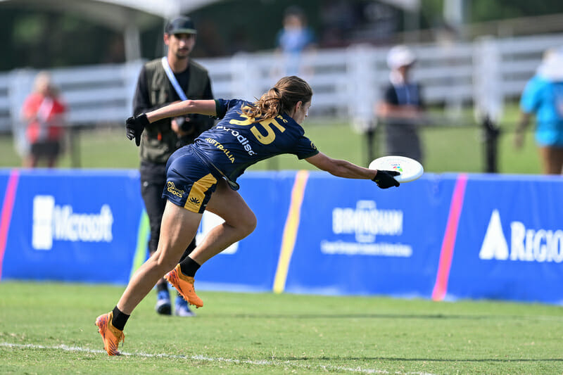 Australia's Cat Phillips at the 2022 World Games, competing in Ultimate flying disc.