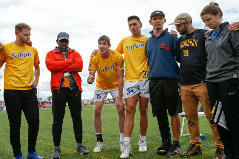 Pittsburgh's coaches Hensley Sejour (in red), Ari Weitzman (second from right), and Christie Lawry (right). Photo: William 'Brody' Brotman -- UltiPhotos.com