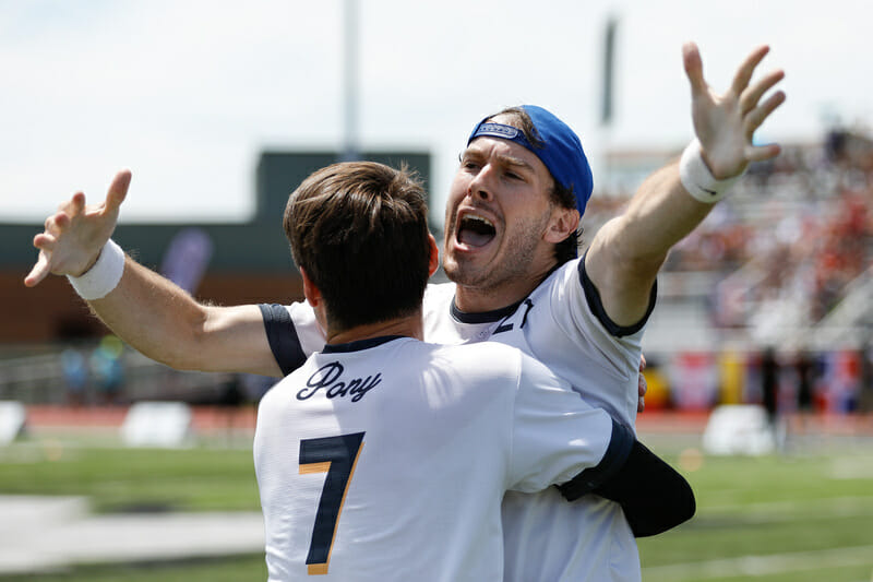 PoNY's Jack Hatchett celebrates during his team's win in the final of the 2022 World Ultimate Club Championships. 