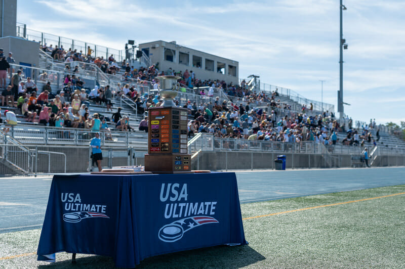 The USA Ultimate Club national championship trophy at the 2021 Club Championships. 