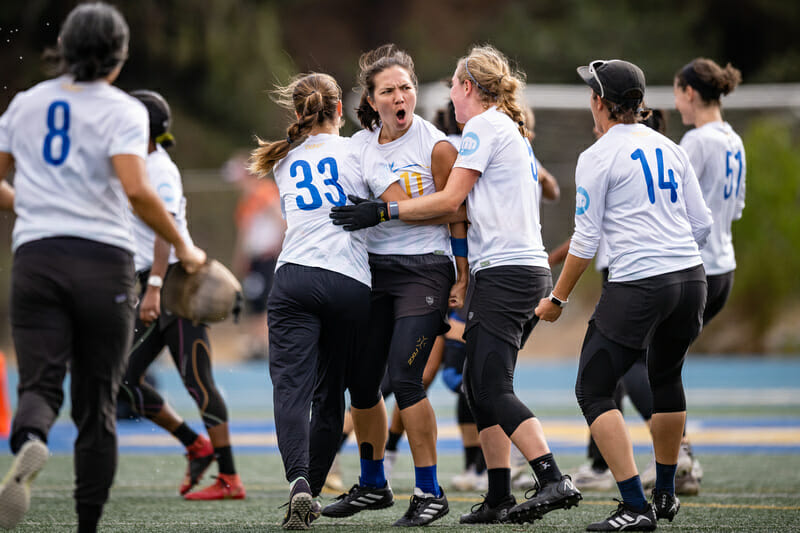 Fury celebrating their semifinal win over Brute Squad at Club Nationals 2022. Photo: Sam Hotaling - Ultiphotos.com