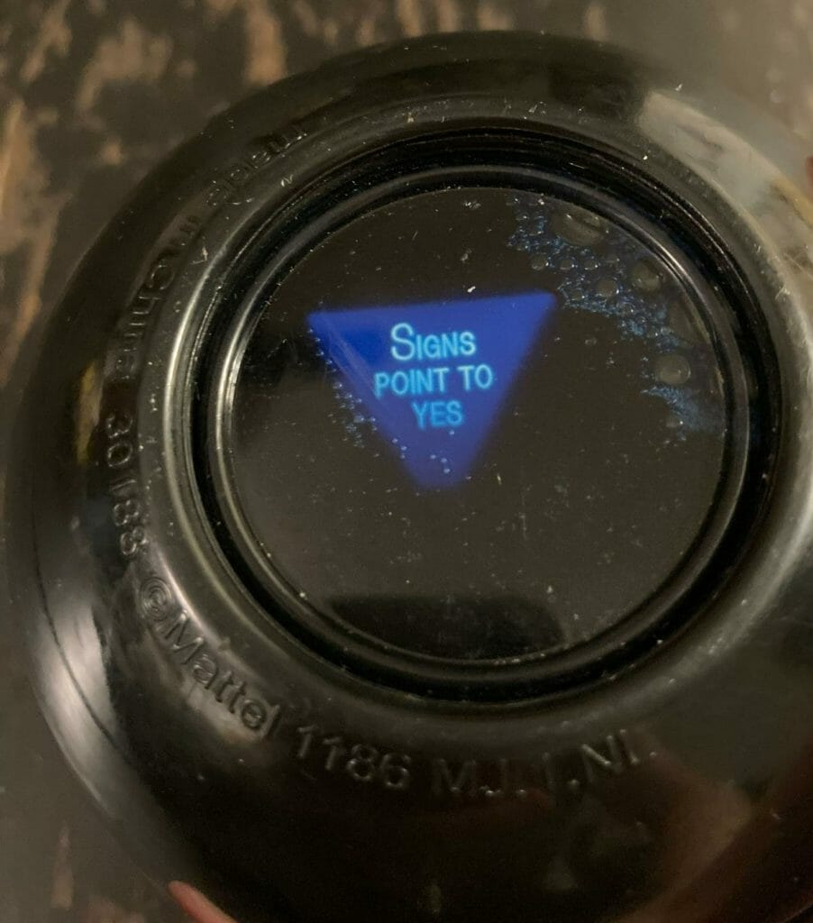 A magic 8 ball that says "signs point to yes"