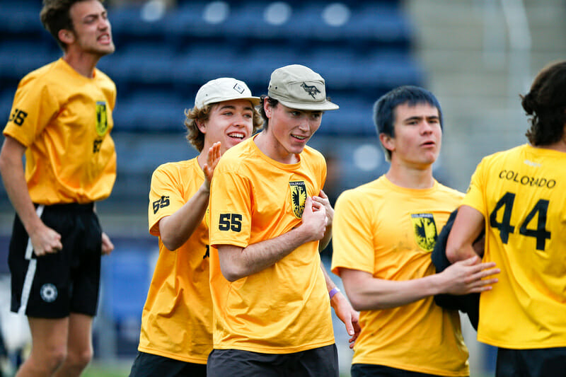 Colorado Mamabird celebrate winning the final of Presidents' Day Invite 2022 over Cal Poly SLO. Photo: William "Brody" Brotman - UltiPhotos.com