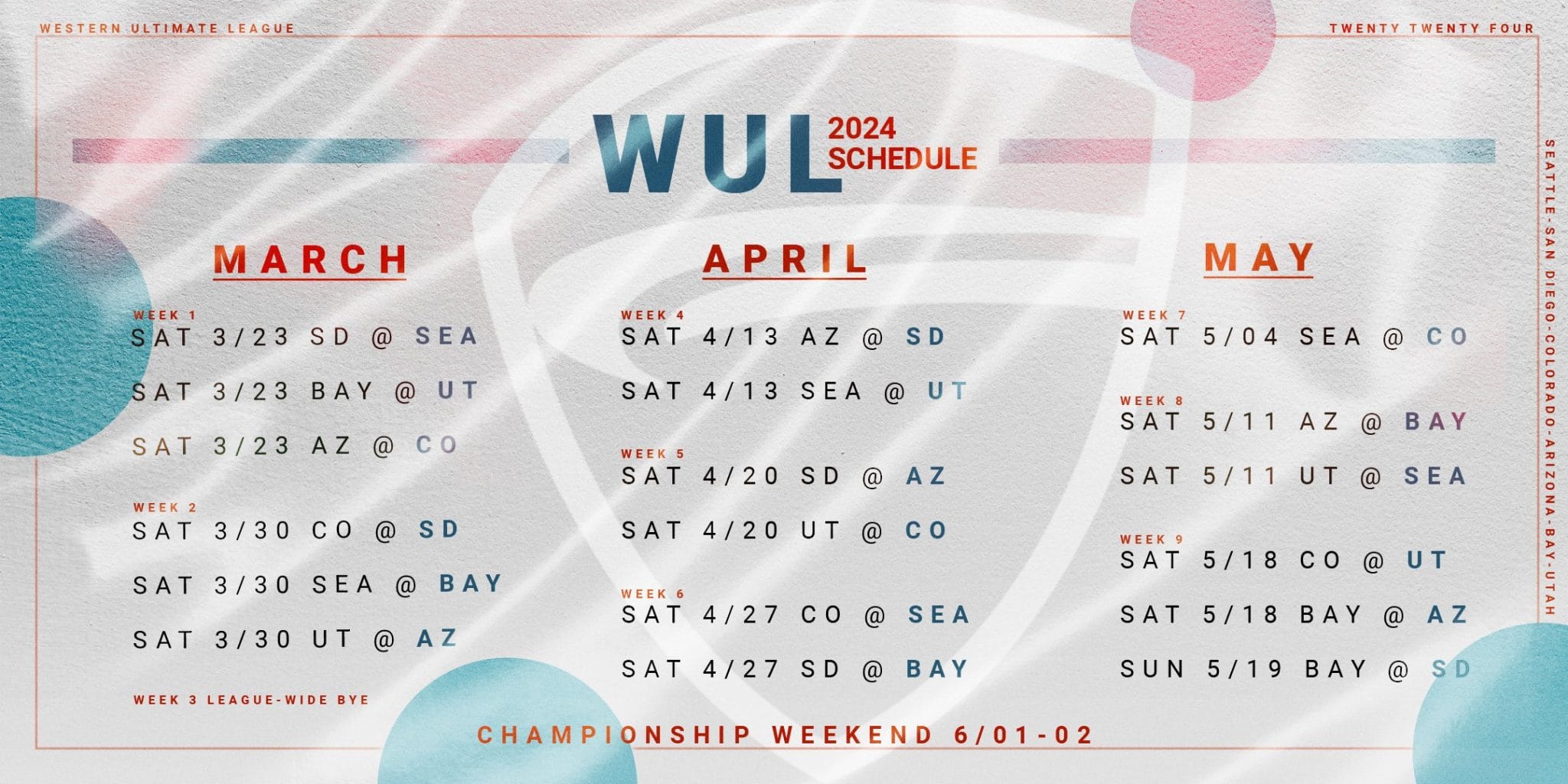 2024 Western Ultimate League Schedule Announced Ultiworld   WUL Schedule 2048x1024 