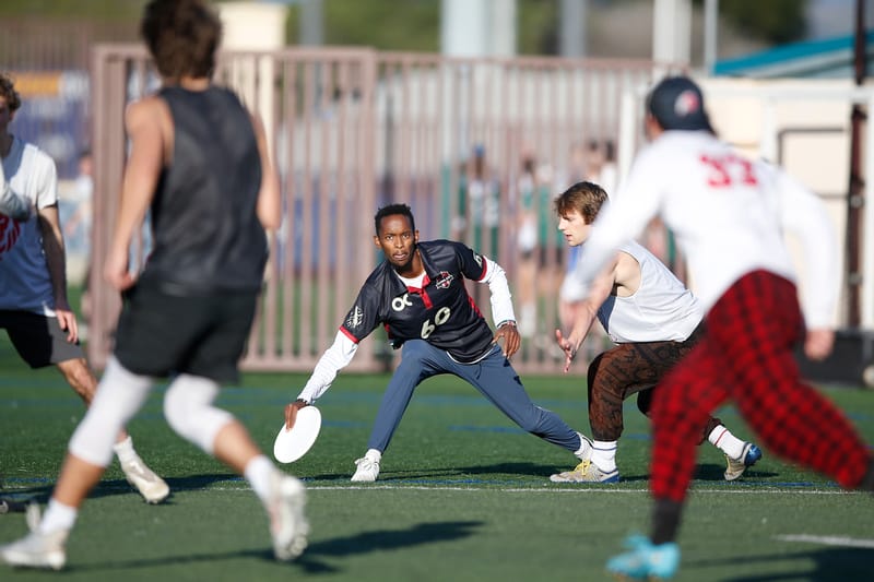 Oklahoma Christian's Emmanuel Kameri at the men's college ultimate frisbee tournament, the 2024 Santa Barbara Invite. Photo: William "Brody" Brotman - UltiPhotos.com