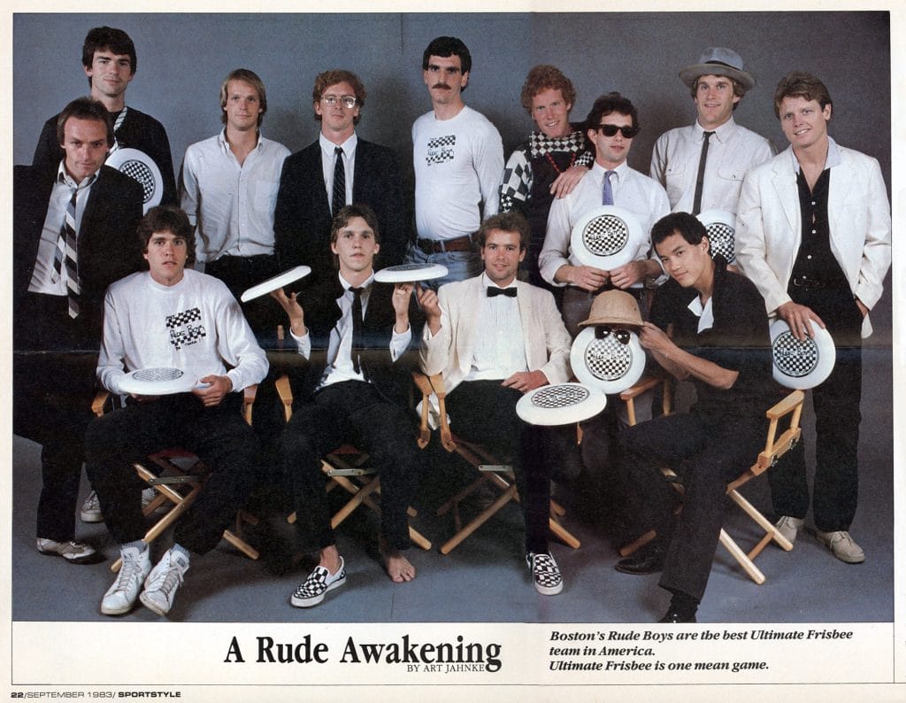 The Rude Boys pose after winning the first World Ultimate Championship in Sweden in 1983. Photo: Flying Disc Museum